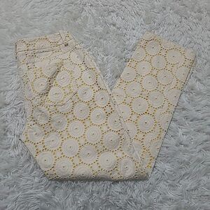Francis Christian Francis Roth Crochet Pants Womens 2 Ivory Yellow Floral Lined